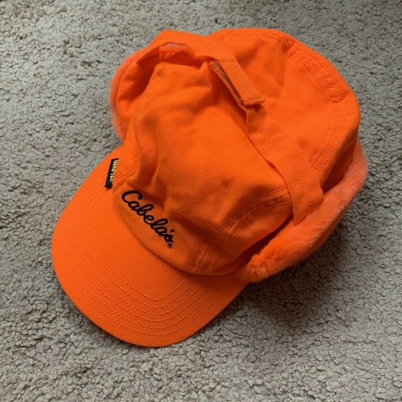 blaze orange cap with ear flaps